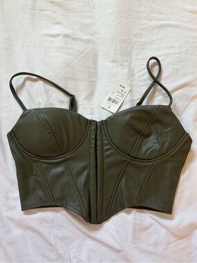 Windsor Olive Faux Leather Bustier Top